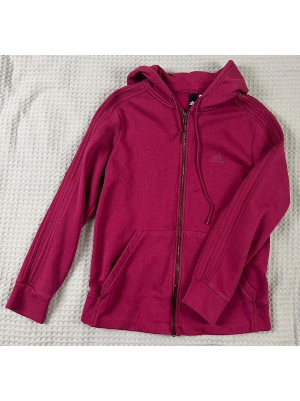 Adidas Women's Cotton Fleece 3 Stripe Full Zip Hoodie Magenta Size Medium